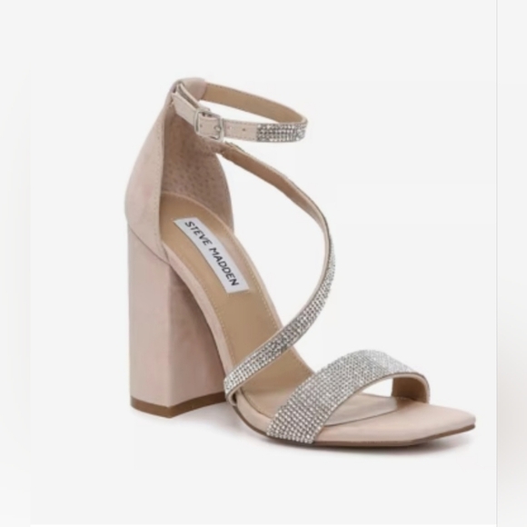 Steve Madden Varali Block Heel Sandals Size 8.5 Suede Ankle Strap Rhinestone💜 - Picture 1 of 14